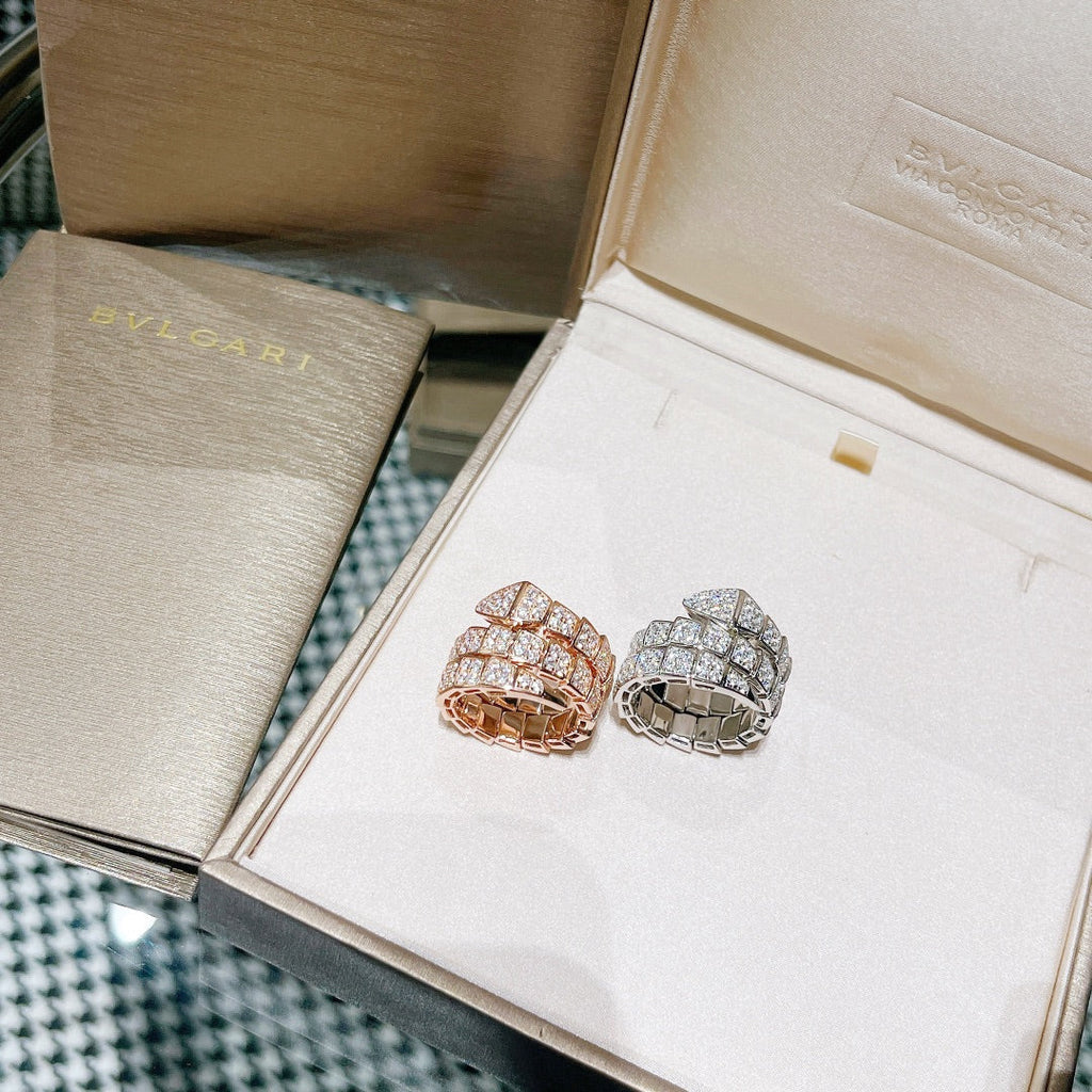 18K BVLGARI Serpenti Viper Full Pave Diamond Ring
